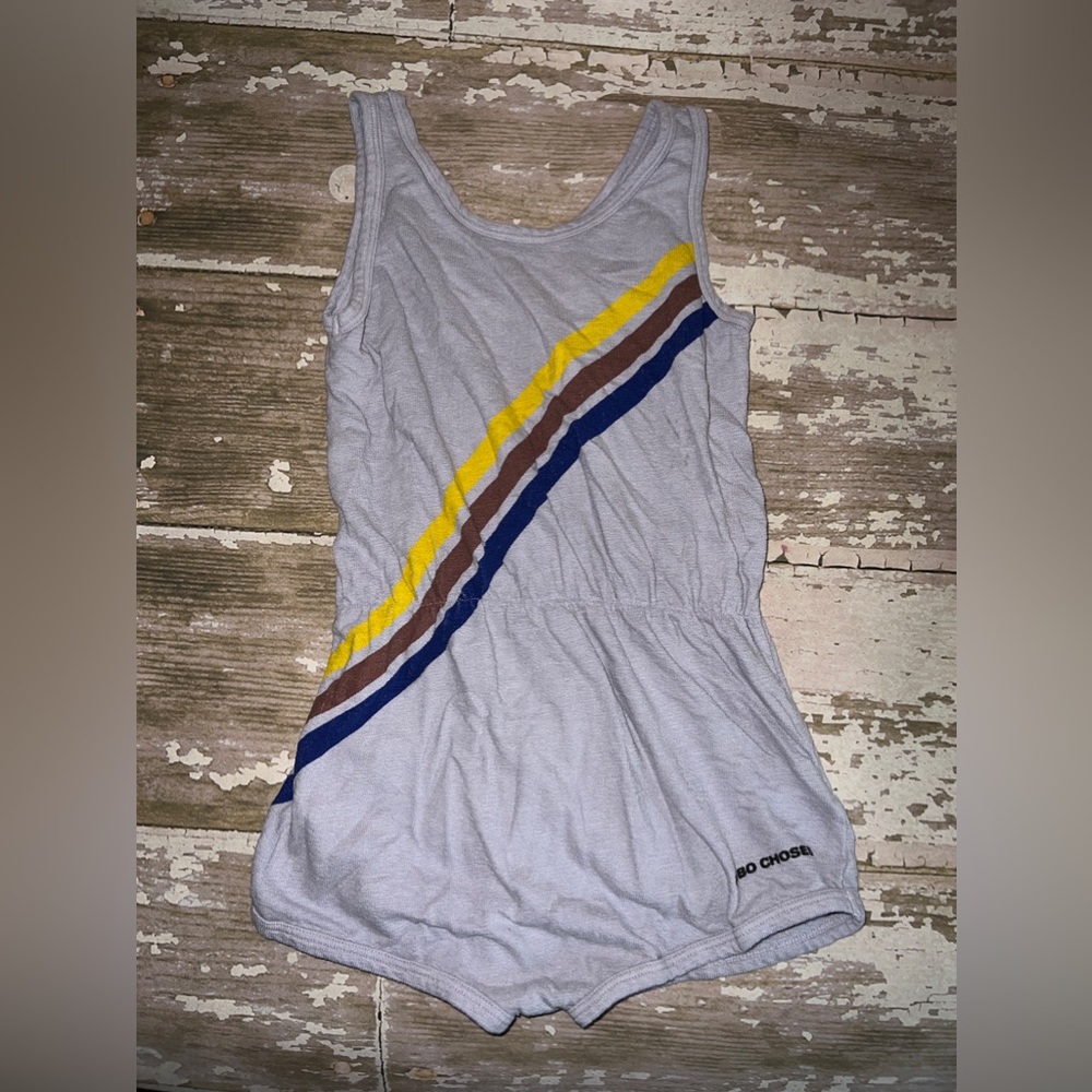 Bobo Choses Crosswise Stripes romper size 10-11 148 grey purple fleece playsuit